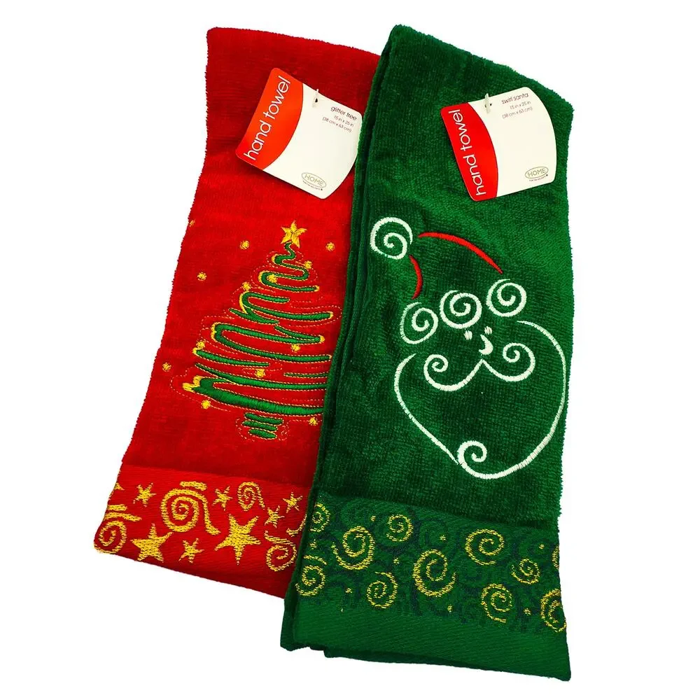 Set of 7 NOS Target Christmas Embroidered Towels Santa Red Green Cotton NWT